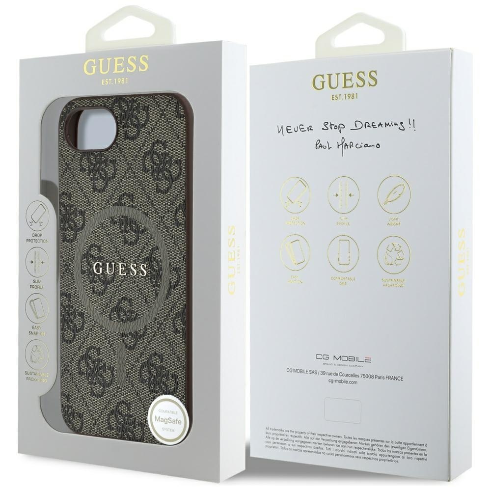 Etui Guess 4G Ring Classic Logo MagSafe do iPhone 16e brązowy